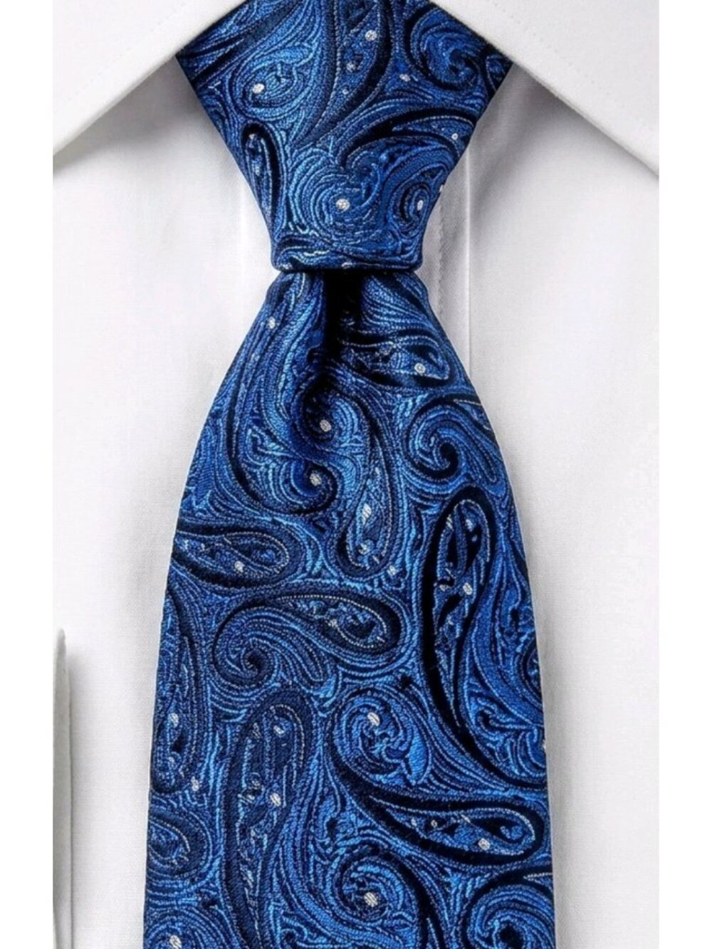NWT/NOS! CHAPS Deadstock Metallic Blue Silver Paisley Silk Skinny 3" Wedding Tie
